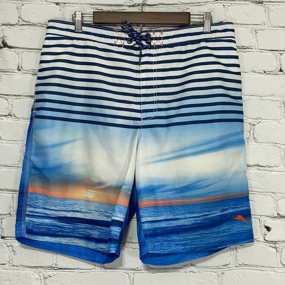 Tommy Bahama Mens Relax Swim Trunks‎ Size L Mesh Lined Ocean Sunrise 9" Scenic